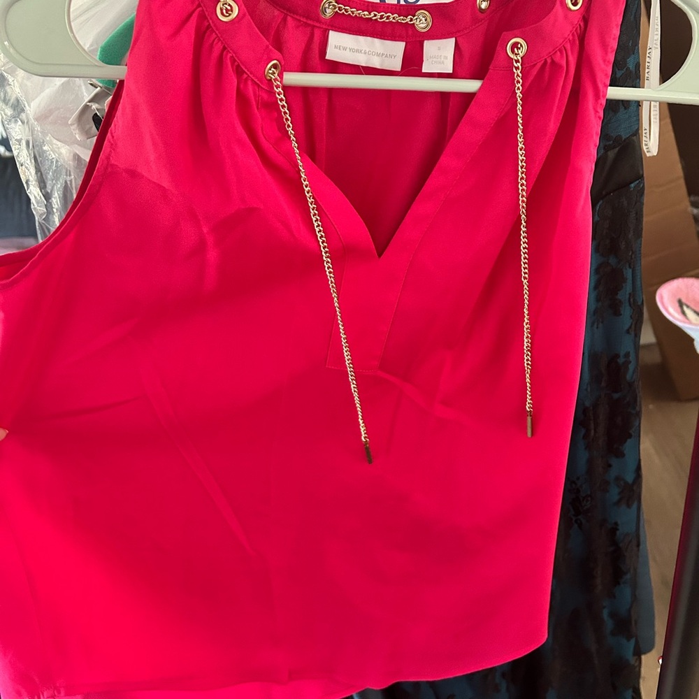 New York & Company Pink Sleeveless Top with Gold Details